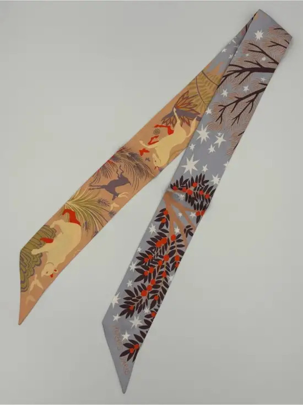 Hermes Twilly Jungle Animal 100% Silk Bag Tie Scarf